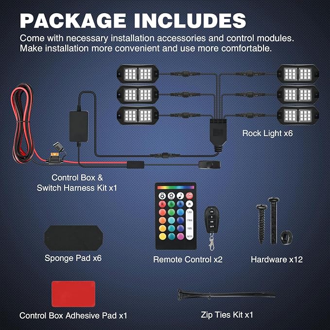 Nilight RGB LED Rock Lights Kit 6 PCS 18LED Wide Angle Wheel Well Light with Remote & Bluetooth App Dual Control Multi Modes Underglow Multicolor Neon Pod for ATV UTV SUV Offroad Truck RZR Boat