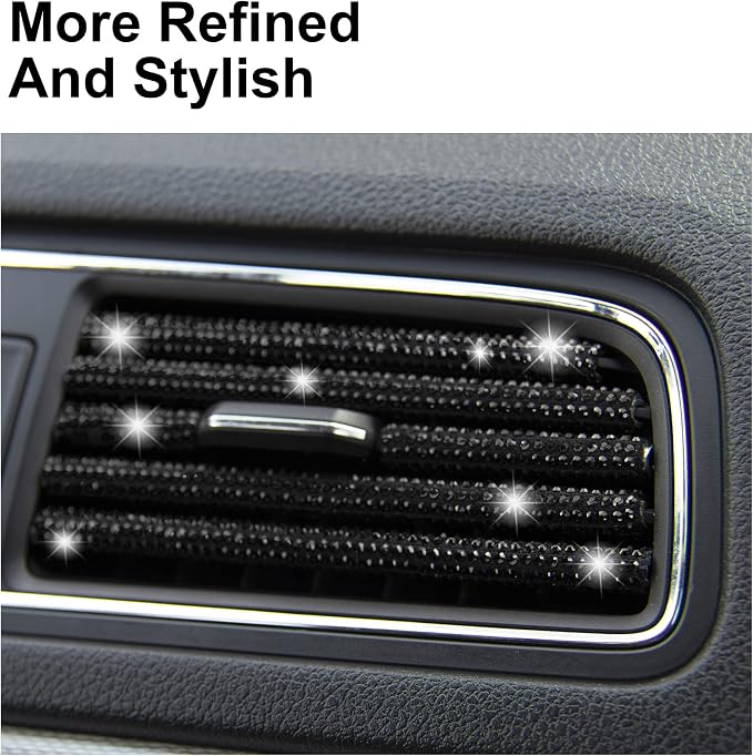 LivTee Bling Car Air Vent Outlet Moulding Trim, 10PCS Car Air Conditioner Decoration Strip, Bling Rhinestone Diamond Car Interior Accessories for Women and Teens, Black