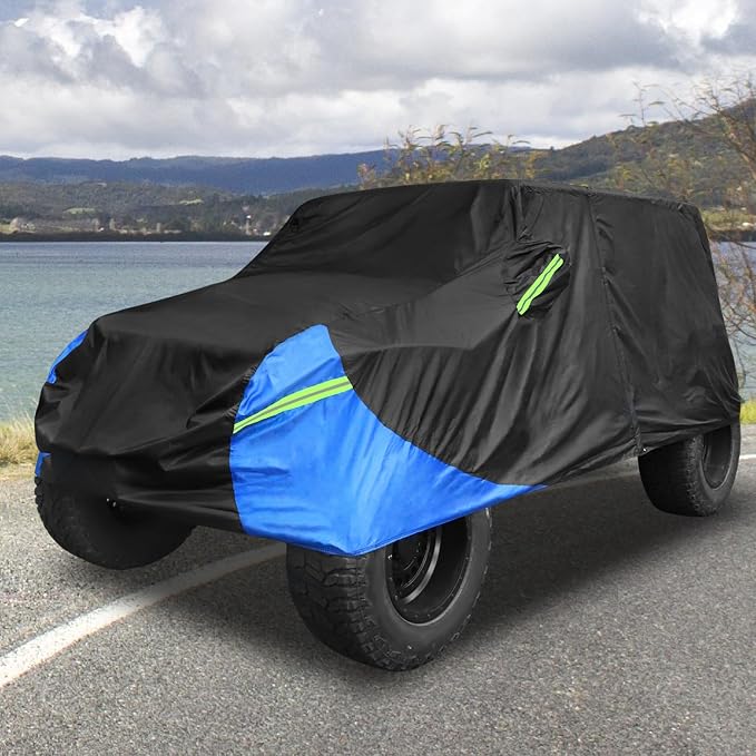 X AUTOHAUX for Jeep Wrangler Cover 2 Door Waterproof SUV Covers for Jeep Wrangler Unlimited Sport/Sahara/Rubicon JK JL TJ YJ All Weather Protection Outdoor Black Blue | for Jeep Wrangler Unlimited Sport Sahara Rubicon JK JL TJ YJ, All Weather Protectio...