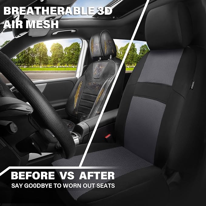 CAR PASS Air Mesh Car Seat Covers Front Seats Only, Universal Seat Covers for Car Fit SUV,Vans,Sedan,Trucks, Breathable Automotive Interior Seat Covers Airbag Compatible (Black Charcoal Gray)
