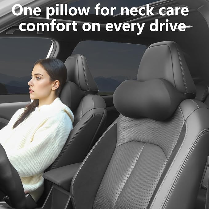 Car Headrest Pillow for Neck Support Memory Foam Car Neck Pillow Universal Fit Head Rest Travel Pillow Car Pillow for Pain Relief While Driving Black 1pc