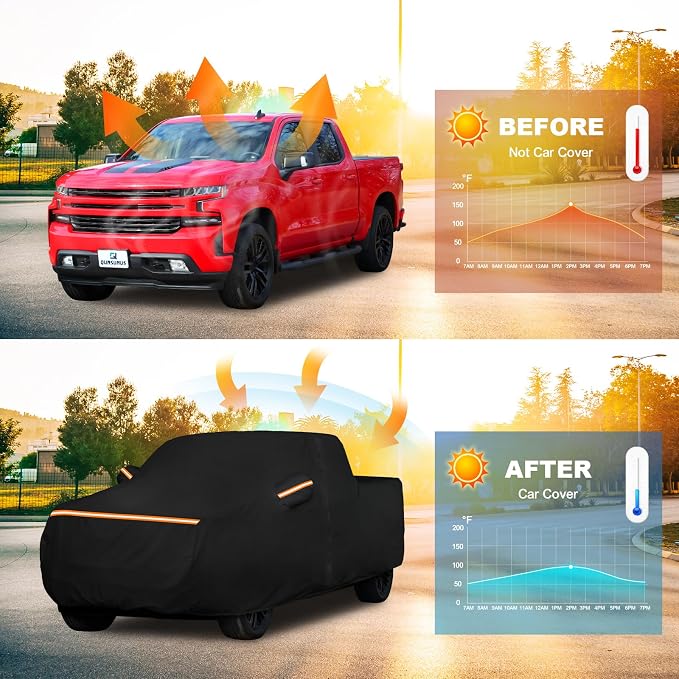 Cover for Silverado 1500 Crew Cab 5.8/6.6ft and Double Cab 6.6ft 2000-2025 | Silverado 1500 Car Cover, Waterproof Outdoor All-Weather Heavy 420D Oxford, Silverado 1500 Truck Cover with Zipper and Straps