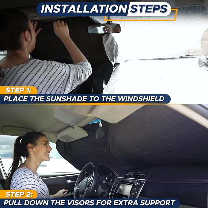 EcoNour Car Windshield Sunshade | Blocks 99% Heat & Keeps Interior Cool | Universal Fits Cars, SUVs, Trucks | Automotive Sun Screen, Visor & Car Accessories for Summer | Medium (64x32 Inches)