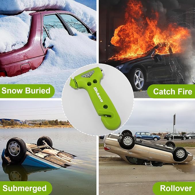 Window Breaker, 3-in-1 Emergency Escape Tool with Car Safety Hammer and Seat Belt Cutter, Safety Emergency Car Tool for Car, Office, Home, Green