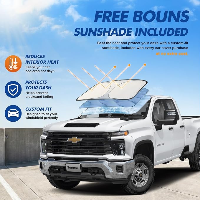 Truck Cover Waterproof All-Weather,Outdoor Pickup Covers(Length 251-262 inch) with Windshield Sun Shade Universal Fit Tacoma, Tundra, F-150, RAM 1500 etc,Size T7 (See Size Chart)