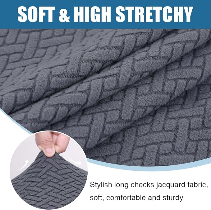 Smiry Waterproof Couch Cushion Covers, Stretch Jacquard Sectional Couch Covers, L Shape Chaise Lounge Sofa Slipcover, Washable Elastic Furniture Protector for Pets, Kid (XL-Chaise Cover, Grey)