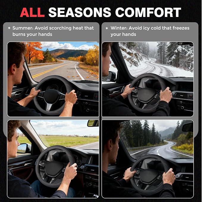 FLORICH Car Steering Wheel Cover, Microfiber Leather Steering Wheel Covers with Anti-Slip Lining, Breathable Elastic Car Steering Wheel Protector, Universal Standard Size 14-15 inch