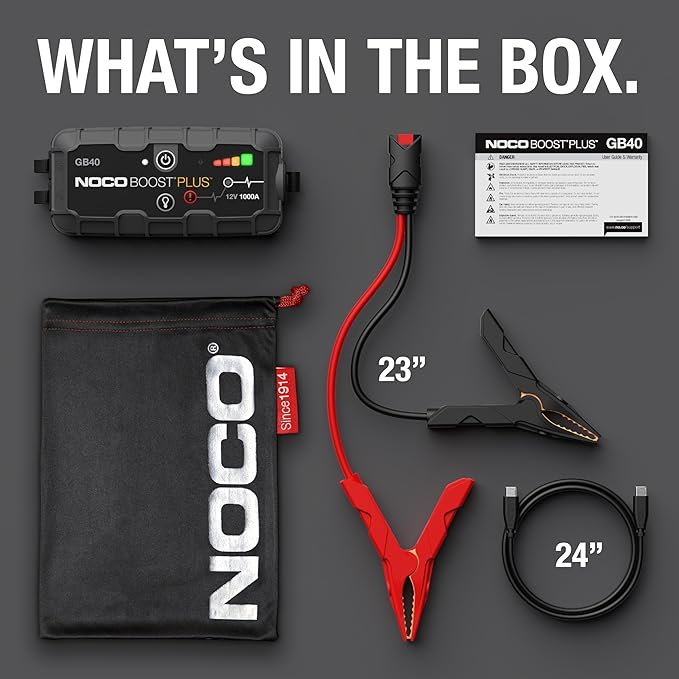 NOCO Boost GB40 12V 1000A UltraSafe Portable Lithium Jump Starter | Spark-Proof + Reverse Polarity Protection - Power Bank - 100-Lumen LED Flashlight - For 6.0L Gas and 3.0L Diesel Engines
