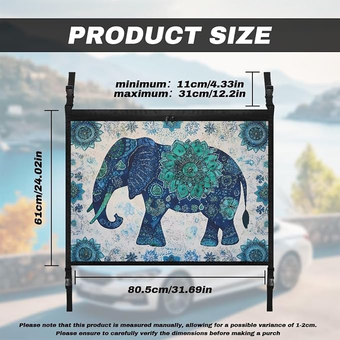Dreaweet Boho Elephant Car Ceiling Cargo Net,Car Roof Storage Organizer Double Layer Cargo Net for SUV Truck Mini Van Long Road Trip Camping Interior Accessories