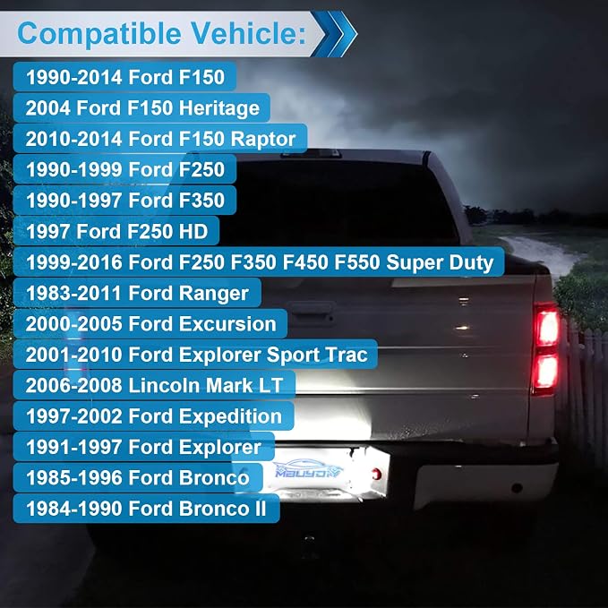 LED License Plate Light Lamp Assembly with Red OLED Neon Tube Compatible with Ford F150 1990-2014, F250 F350 1999-2016, Ranger 1983-2011, Excursion Raptor Black housing 6000K White, Pack of 2