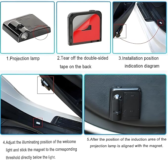 2PCS Car Door Light Projector, Universal LED Welcome Shadow Lights for Cars/SUVs/Trucks, Easy Installation Step Entry Lights, Durable Auto Door Accessories (American Flag)