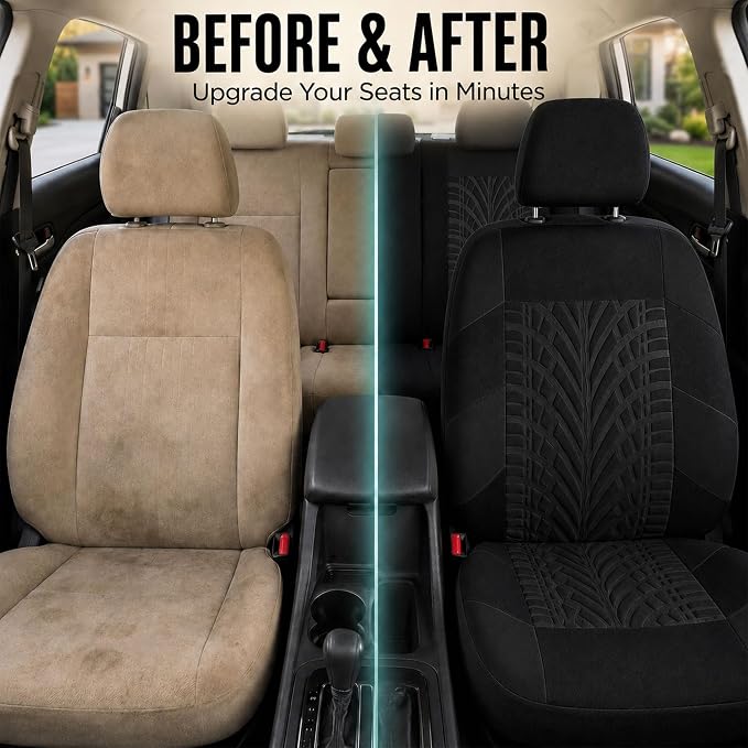 FH Group Full Set Travel Master Car Seat Covers, Airbag and Split Rear Car Seat Cover Universal Fit Interior Accessories for Cars Trucks SUV, Automotive Seat Covers,Black
