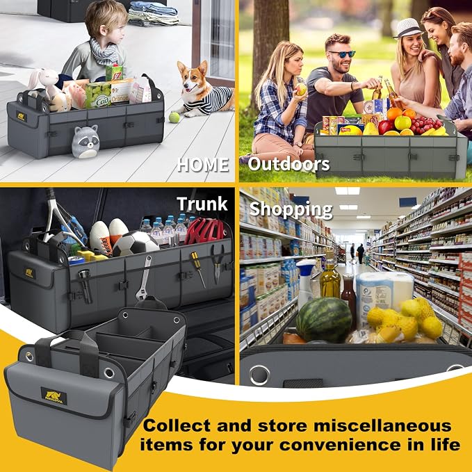 MIKKUPPA Car Trunk Organizer for SUV, 100L, Premium Material, Gray | Collapsible Heavy Duty Large Car Organizer, Sturdy Trunk Storage for Car with Adjustable Straps and Non Slip Bottom