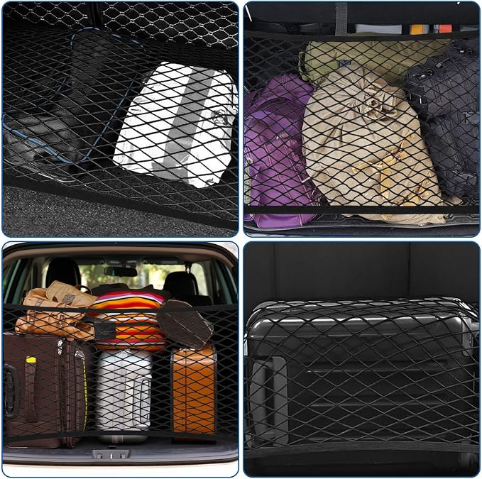 Cargo Net 80×60cm, Car Trunk Net Elastic Nylon Baggage, Car Trunk Net with 4 Hooks, Storage Organizer Car Net for Car Boot Vehicle Van SUV(Black)