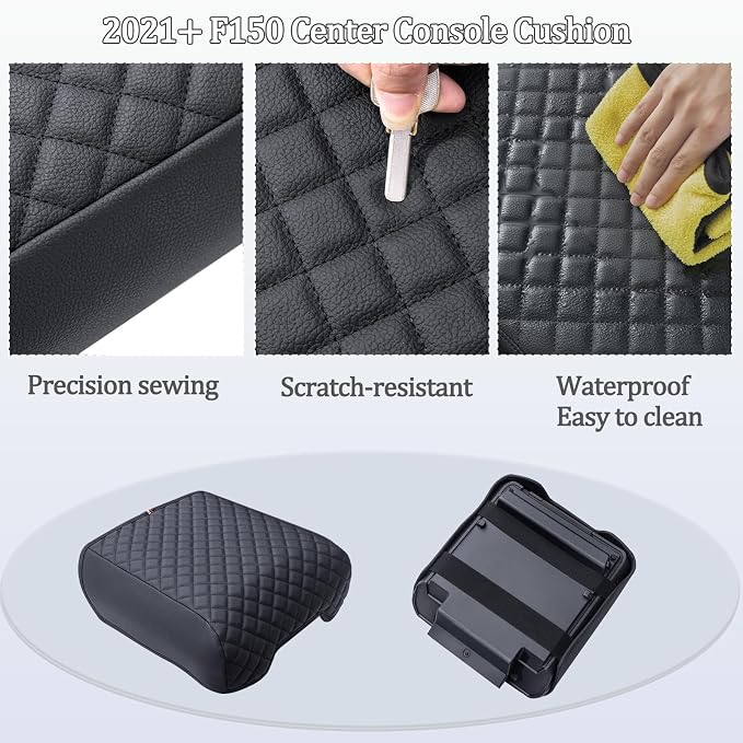 Center Console Cushion for 2021-2025 2026 Ford F150 PU Leather Armrest Interior Accessories, Customized Anti-Scratch Leather Armrest Lid Protector Pad (Bucket Seat Only)