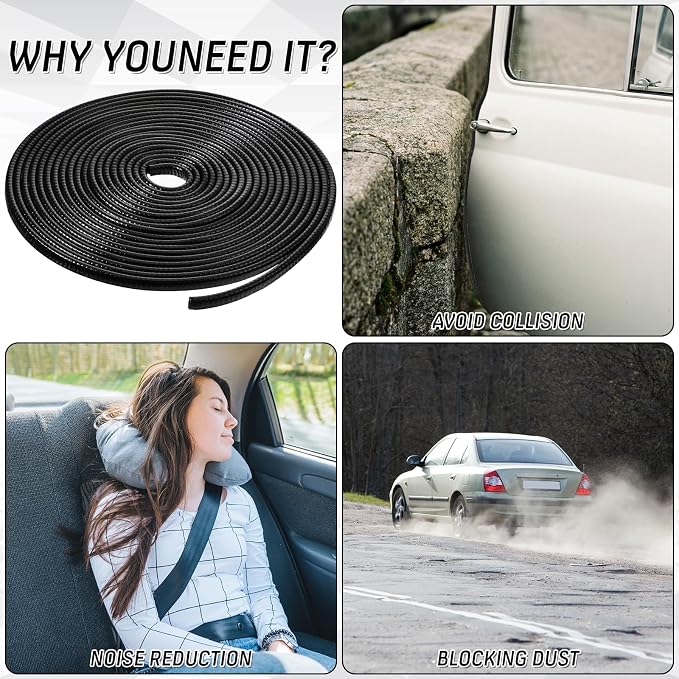 65Ft(20M) Door Edge Guard Black Car Door Edge Protector | PVC U Shape Trim with Metal Sheet No Adhesive Needed Easy to Install Universal Fit for Most Vehicles