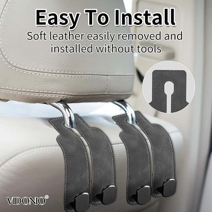 Suede Leather Headrest Hooks for Car, 2 Pack Double Seat Back Organizer Hooks for Purses & Bags, Heavy Duty Metal Car Purse Holder for Handbags, Grocery Bags, Universal Vehicle Storage Accessories