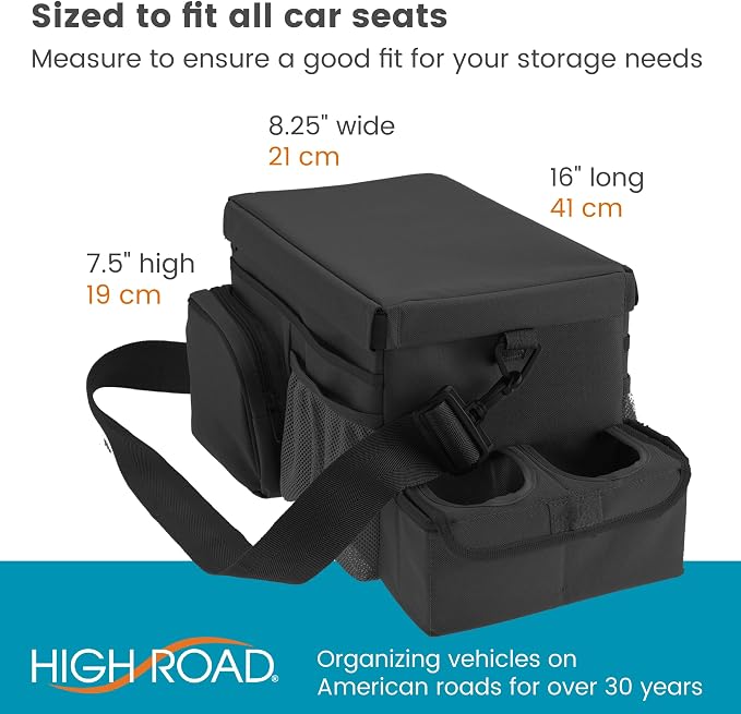 CarHop Car Organizer, Car Snack Organizer with Cup Holder, Tray and Cooler | High Road Middle Seat, Passenger Seat and Back Seat Car Organizer - Road Trip Cooler for Car with Tray and Side Pockets