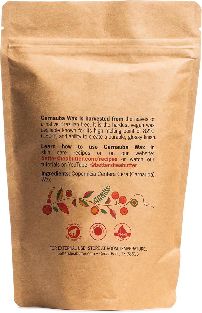 Carnauba Wax Flakes for DIY Balms, Candles & Skincare | Natural Vegan Wax, Ingredient for Lip Balm, Salves & Leather and Wood Finishing | 100% Pure | 8 oz Pouch