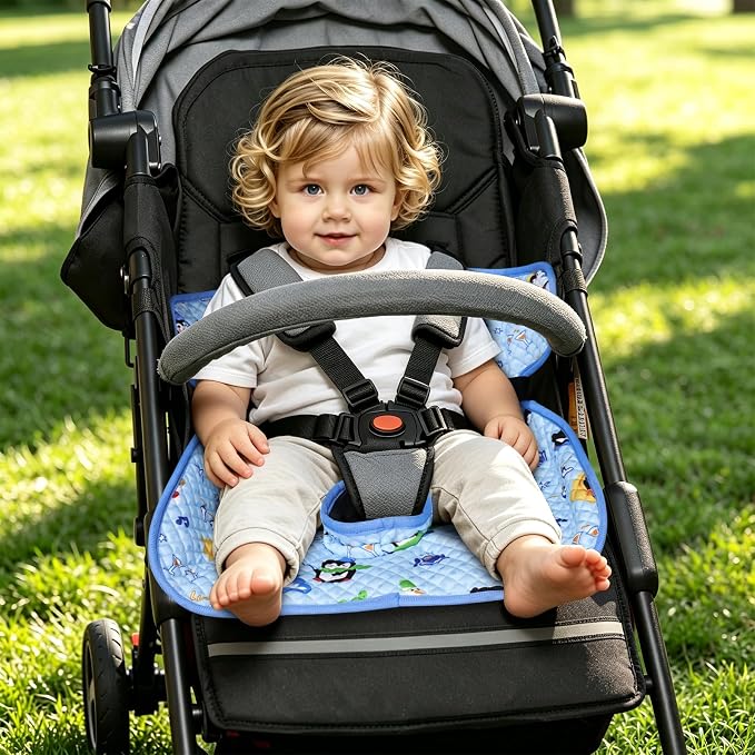 Babenest Car Seat Potty Protector Cover -Waterproof Carseat Training Liner for Baby &Toddler Shower Gift, Dry Piddle Pee Pad with Fun Designs for Strollers & Infant Car Seats (Blue-Penguin, 2 Count)