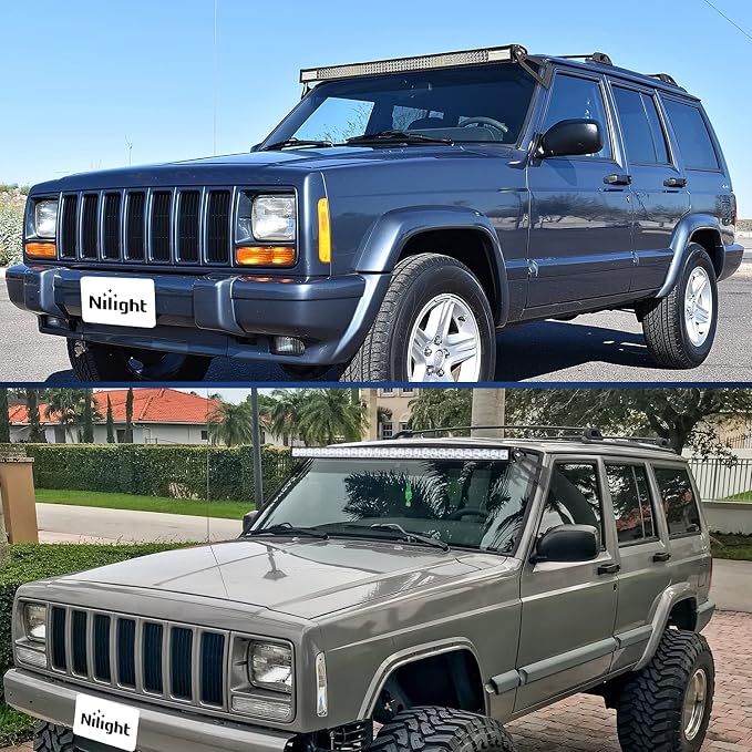 Nilight 2PCS 50 inch Curved LED Light Bar Bracket at Upper Windshield Roof Cab for 1984-2001 Jeep Cherokee XJ & 1986-1992 Comanche MJ