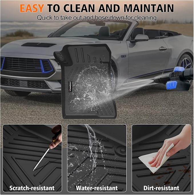 Floor Mats Cargo Liner for Ford Mustang 2015-2025 (NOT for Mach-E) | All Weather TPE Floor Liners Full Set Automotive Mats for 2025 Mustang Accessories