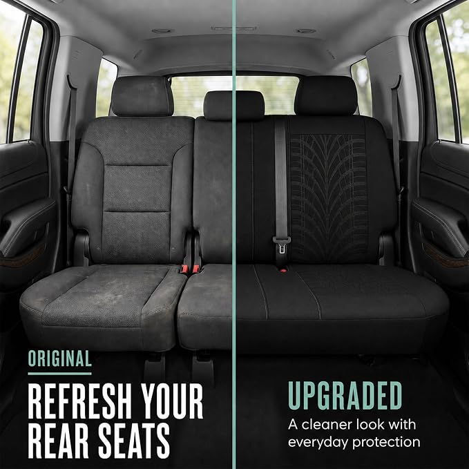 FH Group Rear Set Travel Master Car Seat Covers - Universal Fit, Split Bench Rear Seat, Washable, for SUV, Sedan, Black