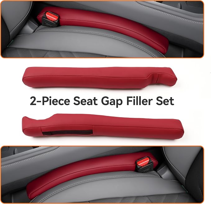 Car Seat Gap Filler 2 Pack, Faux Leather Strip/Plug Console Blockers for Cars, Trucks, SUVs, Adjustable Width 1.4–2.4 Inch, Universal Fit Prevents Items Falling Between Seats
