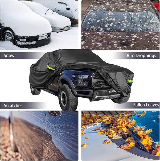 Waterproof Pickup Truck Cover, All Weather Outdoor Protection | Fits Ford F-150, Chevy Silverado, Ram 1500 & Trucks Up to 210",Full Protection,Windproof Design,Heavy-Duty Fabric