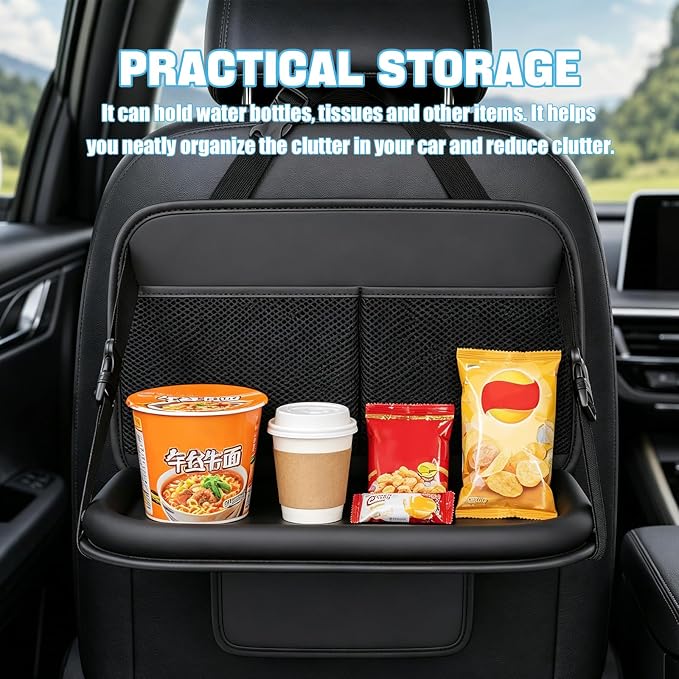 Car Backseat Organizer, Large Capacity Trunk Organizer for Cars, Detachable Automotive Back Seat Protector Kick Mat, Multi-Pocket Vehicle Seat Back Storage Bag, Car Accessories (With Tray)