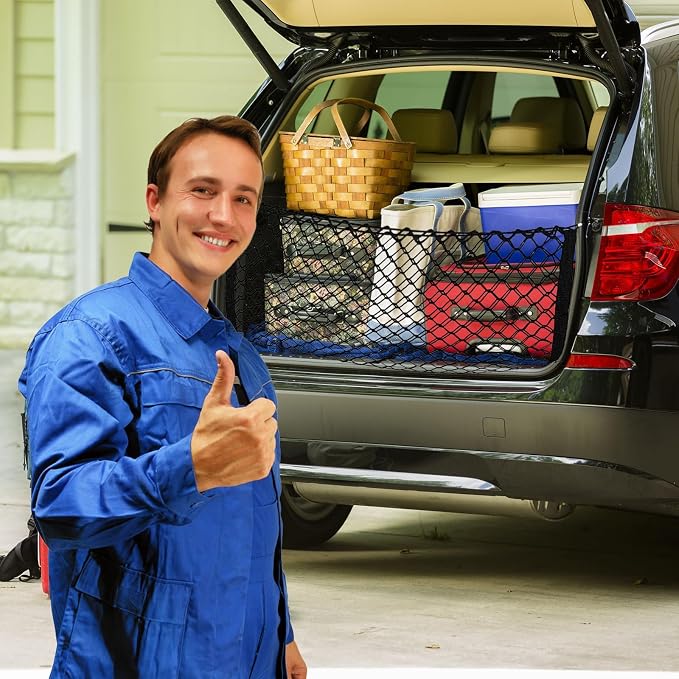 35.4” x 15.7” Cargo Net Trunk Bed Extender, Envelope Mesh Truck Bed Organizer Car Exterior Accessories, Universal Elastic Trunk Storage Net with Metal Hook