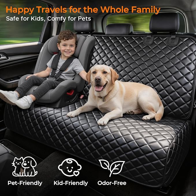 URPOWER PU Leather Dog Car Seat Cover for Back Seat, Waterproof Non-Slip Bench Seat Protector for Dogs, Easy-Clean Scratch-Resistant Pet Seat Cover for Full-Size SUVs & Pickup Trucks