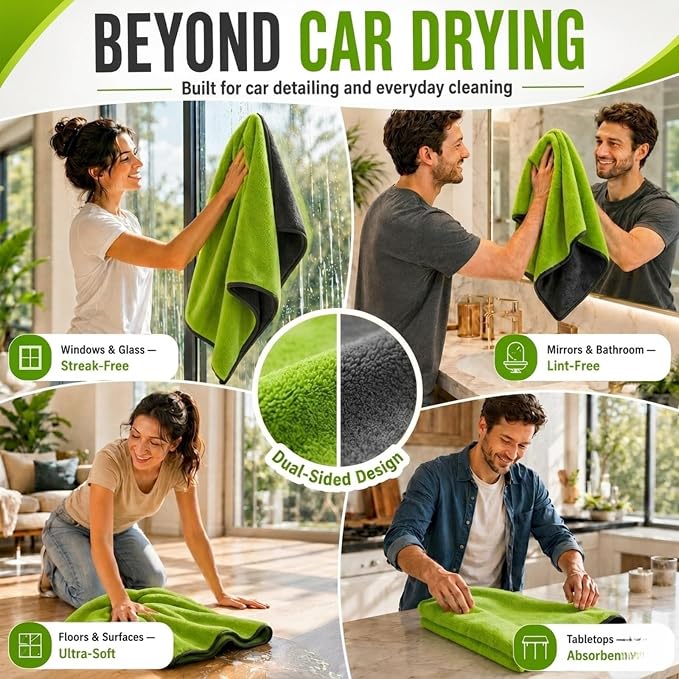 teworld® Car Drying Towel, Extra Large 48 x 24 Inch, 1400 GSM, Dual-Color | Twisted Loop Microfiber Towel for Cars - Absorbent Car Dry Towel and Car Wash Towel for Streak-Free, Paint-Safe Car Detailing