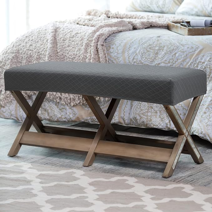 Fuloon Waterproof Dining Bench Cover, Removable Bench Slipcover Washable Bench Seat Protector Cover for Living Room, Bedroom, Kitchen (Dark Grey)