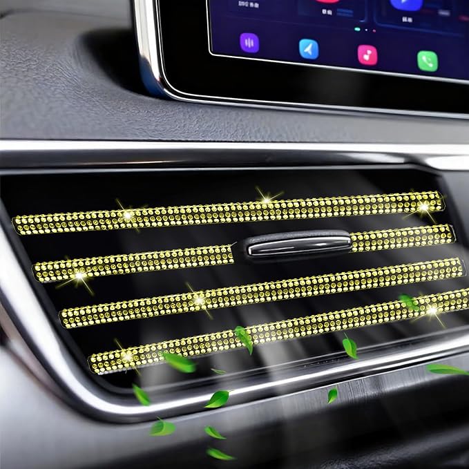 NBTEPEM Bling Car Air Conditioner Decoration Strip for Vent Outlet, 10 PCS Universal Rhinestone Car Vent Outlet Trim Decorations, Bling Interior Accessories for Women and Girls (Yellow)
