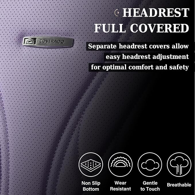 Coverado Car Seat Covers Full Set, 5 Seats Front Seat Cover and Back Seat Covers for Cars, Automotive Seat Covers Leather Waterproof Seat Covers, Purple Car Seat Protectors Universal for Cars
