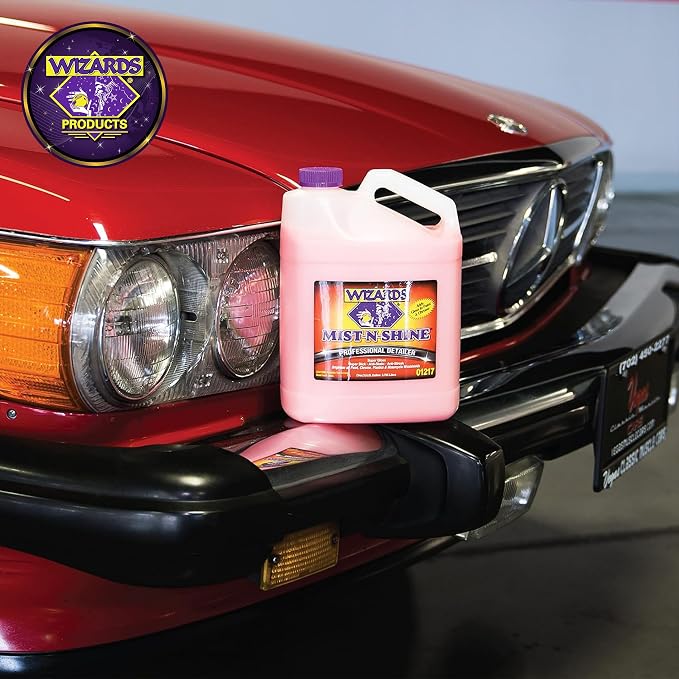 Wizards Mist-N-Shine Quick Detailer Spray - Waterless Wash - 1 Gallon | Anti-Static Formula for Paint, Chrome, Glass, Plastic, and Rubber Trim, Wax-Free, No Petroleum Solvents, Cars, Bikes, Boats