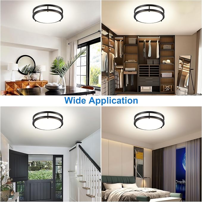 DLLT Flush Mount LED Ceiling Light: 10 Inch 5CCT (3000K-6000K) & Dimmable Ceiling Light Fixtures for Bedroom Hallway - 18W Modern Black 1600LM Super Bright Kitchen Lighting Fixtures Ceiling