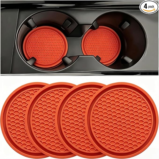 ZSDY Car Cup Holder Coaster, 4 PCS Non Slip Cup Holder Insert, 2.77 Inch Universal Car Interior Accessories for SUV Truck, Orange