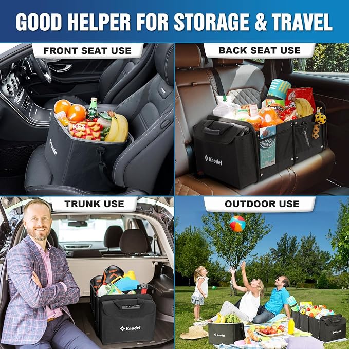 K KNODEL Extra Large 4-in-1 Trunk Organizer with Cooler for Car (Black) | Car Organizers and Storage for Groceries and Insulated, Cargo Organizer for Suv, Van and Sedan, Car Bin, Bag, Basket