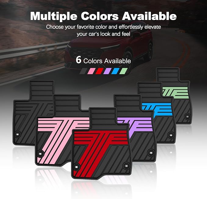 Rubber Floor Mats for Honda CR-V 2026 2025 2024 2023 (Gasoline & Hybrid) | All Weather Custom Fit Heavy Duty Car Mats for CRV, 1st & 2nd Row, Black & Red