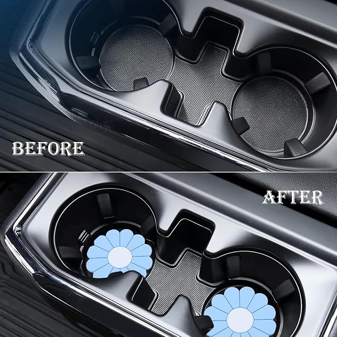 2-Pack Car Cup Holder Coaster Inserts, Daisy Shape, 2.75 Inch Non-Slip Silicone Cup Holder Insert, Universal Non-Slip Cup Holders, Car Accessories Interior for Women and Man (Light Blue)