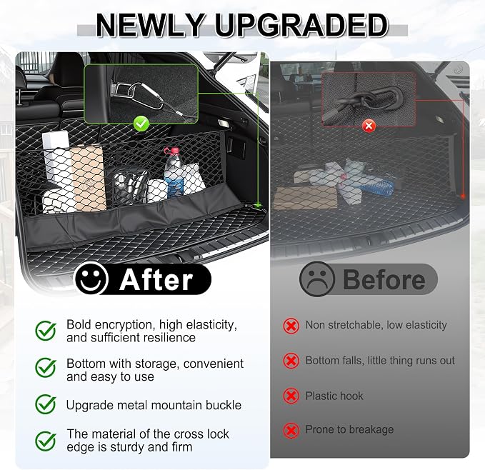 Amiss Truck Bed Cargo Net with Bottom Organizer, Compatible with Chevy/Chevrolet Equinox 2026 2025 2024-2000 3RS 3LT Activ, Portable Storage for Pickup Cargo and Heavy Duty Hook, Exterior Accessories
