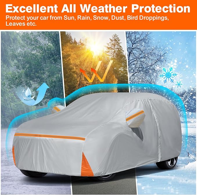 Car Cover for 2008-2026 Lexus RX/RX350/RX450H/RX500H, Waterproof Custom-fit All Weather Sun Rain UV Dust Snow Protection Outdoor Full Car Cover with Door Zipper and Cotton Lining-Grey