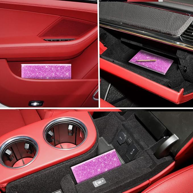 TOURSUIT Car Registration and Insurance Card Holder, Glitter Purple | Vehicle License Document Organizer, Glove Box Compartment, Interior Car Accessories, For Women Men