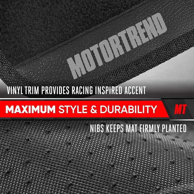 Motor Trend SpeedSeries Carpet Car Floor Mats Set - Versatile Fit for Cars, Trucks, SUVs, Vans Black Trim Racing Design Car Mat Full Set Tapetes para Carro - Set of 4, Black Cars Carpet Mats