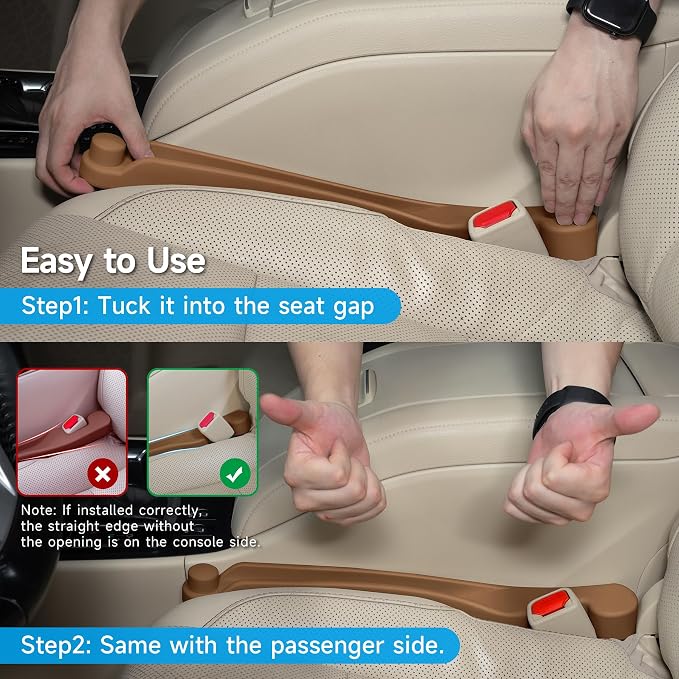 Car Seat Gap Filler Set of 2, 3IN1 Seat Side Gap Filler Plug with Storage Slot & Hook Function, Soft Foam Universal Fit Car SUV Truck Fill Gap Between Seats Console Organizer(Standard Mocha Brown)