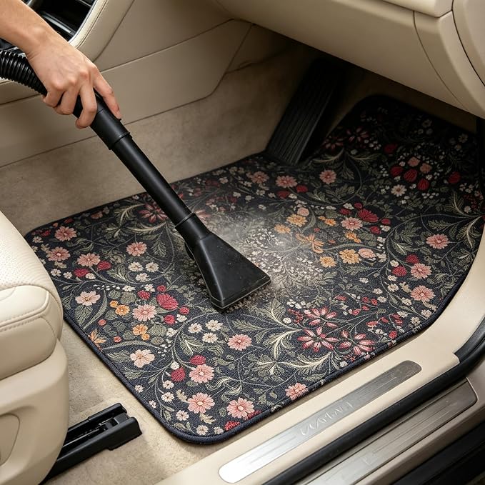 Vintage Car Floor Mats-Non-Slip Rubber Backing,Front (26.8x17.3in) & Rear (13x17.3in) Set-Water Absorbing, Durable Automotive Floor Liners with Stylish Patterns
