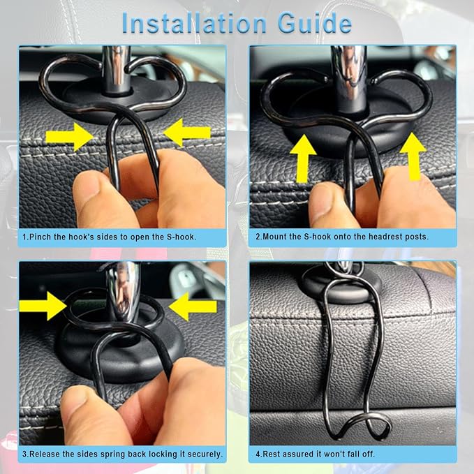 Car Hook for Purses and Bags 4 Pack Headrest Hangers (4 * Small Size) | Hard Hat Hanging Holder for Truck Car Backseat Storage Stuff for Women Automotive Necessities Accessories New Driver Gifts