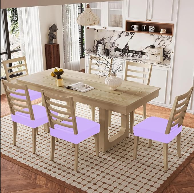 Smiry Waterproof Seat Covers for Dining Room Chairs Set of 4, Stretch Jacquard Removable Washable Chair Seat Slipcovers Protector, No Rear Covers, Lavender